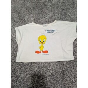 Vintage Tweety Bird 90's T Shirt Cropped Large Made‎ In USA